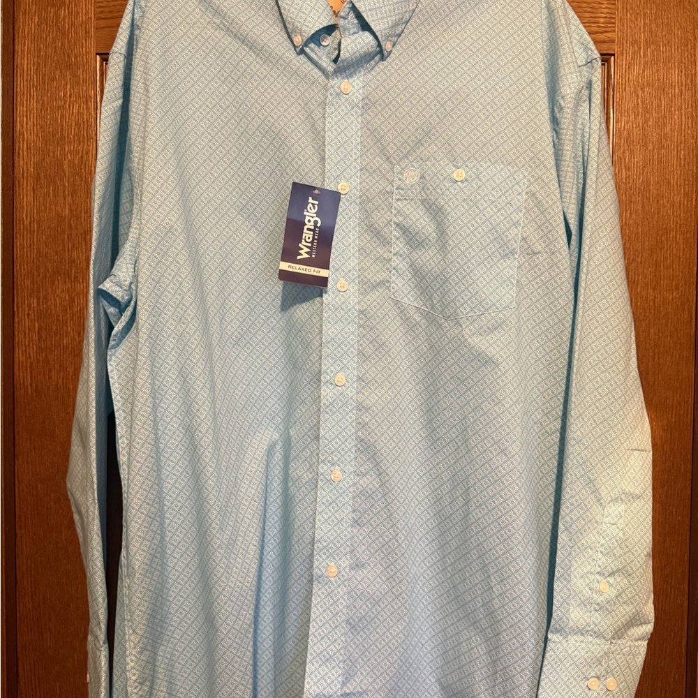 Wrangler Light Blue Geometric Button-Down Shirt